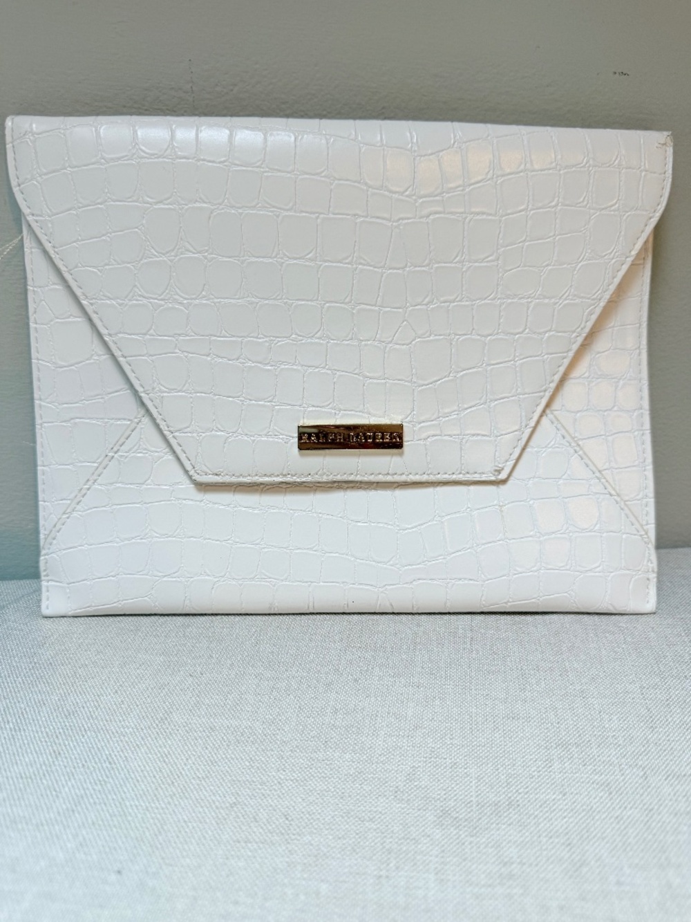 Ralph Lauren Fragrances White Crocodile Embossed Envelope Handbag Clutch